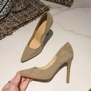 New velvet high -heeled shoe women's fine heel soft leather pointed head size si
